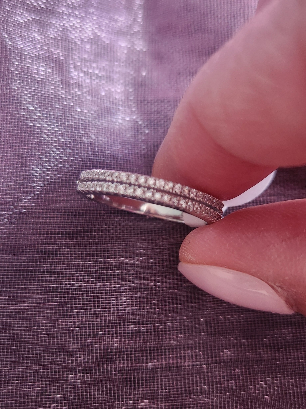 Sterling Silver Double Row Pavé Crystal Stackable Ring - Silver